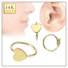 14KT Yellow Gold Heart Nose Ring Daith Ear Cartilage 5/16" 20G