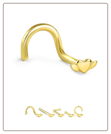 14K Solid Yellow Gold Nose Stud Heart with Wings - Choose Your Style