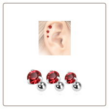 3 Pack Ear Cartilage Tragus Helix Red CZ Studs 316L Surgical Steel 16G
