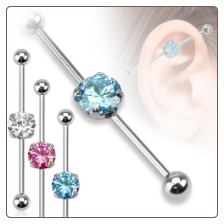 **BLOW OUT SALE** Ear Cartilage Industrial Scaffold Barbell 8mm Round CZ 1 1/2" 14G