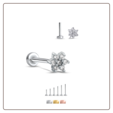 316L Surgical Steel Labret Style Nose Ring Stud Monroe Labret Threadless Push Pin Flower
