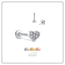 316L Surgical Steel Labret Style Nose Ring Stud Monroe Labret Threadless Push Pin Large Heart
