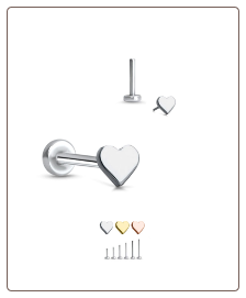 316L Surgical Steel Labret Style Nose Ring Stud Monroe Labret Threadless Push Pin Heart