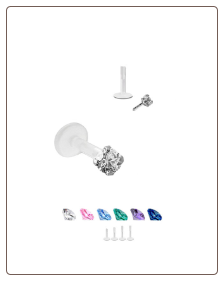 Bioflex Labret Style Push Pin Nose Stud or Nose Screw 3mm CZ 18G 16G