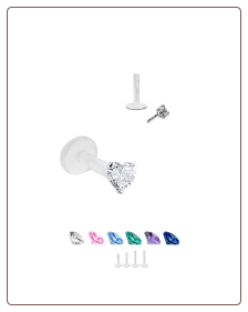 Bioflex Labret Style Push Pin Nose Stud or Nose Screw Heart 18G 16G