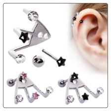 **BLOW OUT SALE** Surgical Steel , EAR JACKET,  Trident Triple Star CZ 18G