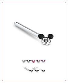 925 Sterling Silver Nose Stud Bone Straight 3mm Mickey Mouse 22G