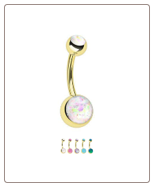 ** BLOW OUT** Gold Plated 316L Surgical Steel Navel Belly Button Ring Faux Opal Stones 14G