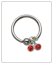 316L Surgical Steel or Titanium Cherry Captive Bead Nose Ring, Tragus, Ear Cartilage Hoop