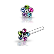 925 Sterling Silver Nose Studs Pins Straight or L Bend Spring Flower