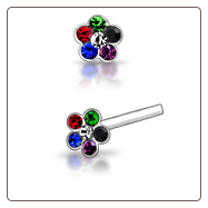 925 Sterling Silver Nose Studs Pins Straight or L Bend Multi Colored Flower