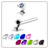 925 Sterling Silver Nose Studs Pins Straight or L Bend  Dolphin CZ