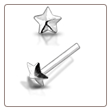 925 Sterling Silver Nose Stud Straight or L Bend Silver Star 3mm