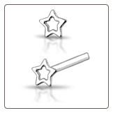 925 Sterling Silver Nose Stud Straight or L Bend Silver Hollow Star