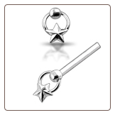 925 Sterling Silver Nose Stud Straight or L Bend Silver Hoop Star