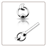 925 Sterling Silver Nose Stud Straight or L Bend Silver Hoop Moon