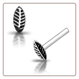 925 Sterling Silver Nose Stud Straight or L Bend Silver Leaf Feather