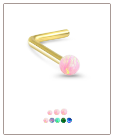 10KT Gold LBend Faux Opal Ball Nose Stud Ring 22G