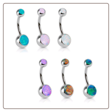 **BLOW OUT SALE** 316L Surgical Steel Navel Belly Button Ring 3/8" Fire Opal Stones 14G