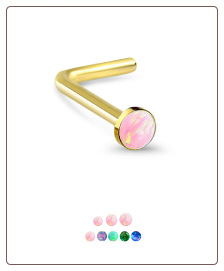 10KT Gold LBend Faux Opal Nose Stud Ring 22G