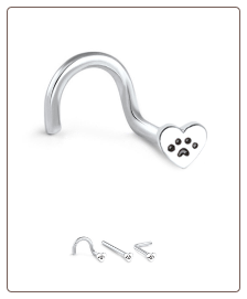 316L Surgical Steel Nose Stud Heart Paw Print 20G
