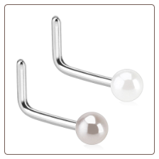 2mm Faux Pearl Surgical Steel L Bend Nose Stud 20G