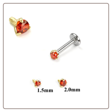 14KT Yellow Gold 316L Surgical Steel Labret Style Nose Monroe Stud Screw Post Red CZ
