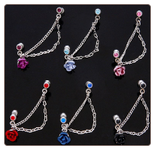 **BLOW OUT SALE** Ear Cartilage Ring Chained Rose -Choose Your Color 16G