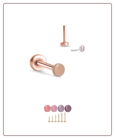 Rose Gold Plated 316 Stainless Steel Labret Style Nose Stud Threadless Push Pin 1.5mm Skin Tone Disc 20G 18G
