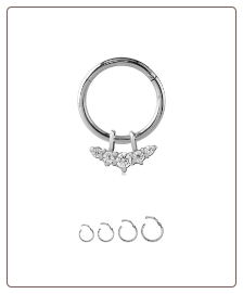 316L Surgical Steel Hinged Septum Clicker 5 Stone Nose Ring, Tragus, Ear Cartilage Hoop