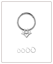 316L Surgical Steel Hinged Septum Clicker Heart Nose Ring, Tragus, Ear Cartilage Hoop
