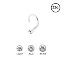 925 Sterling Silver Nose Screw 2mm Clear CZ Round 22G