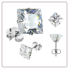 316L Surgical Steel Earrings Square 3mm CZ