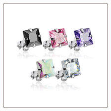 316L Surgical Steel Earrings Square 3mm CZ Choose Your Color