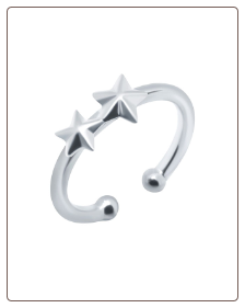 925 Sterling Silver Fake Ear Clip On Non Piercing Double Stars Hoop Ring