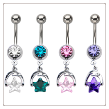 **BLOW OUT SALE** 316L Surgical Steel Navel Belly Button Ring 3/8" Star Dangle 14G