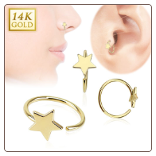 14KT Yellow Gold Nose Ring Hoop Daith Ear Cartilage 5/16" - 7.9mm Star 22G