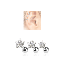 3 Pack Ear Cartilage Tragus Helix Clear Star CZ Studs 316L Surgical Steel 16G