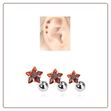 3 Pack Ear Cartilage Tragus Helix Red Star CZ Studs 316L Surgical Steel 16G
