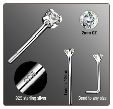 925 Sterling Silver Nose Studs 2mm CZ 20G