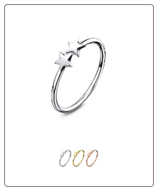 925 Sterling Silver Nose Ring Hoop, Helix, Tragus, Daith, Ear Cartilage Double Star 9/32" - 7mm 22G