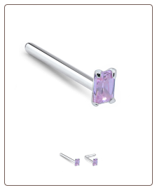 925 Sterling Silver Nose Stud Ring Rectangle Light Purple CZ - Choose Your Style 22G