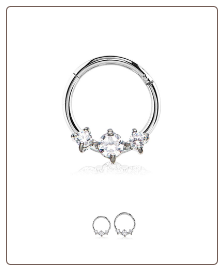 316L Surgical Steel Hinged Septum Clicker Nose Ring, Tragus, Ear Cartilage Hoop 3 Stone 16G