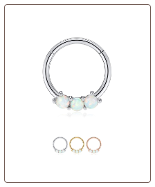 316L Surgical Steel Hinged Septum Clicker Faux Opal 16G