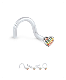 316L Surgical Steel Nose Stud Rainbow Heart 20G