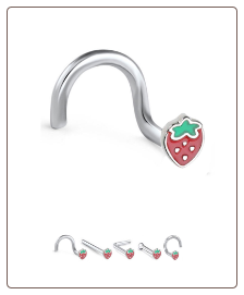 316L Surgical Steel Nose Stud Strawberry 20G