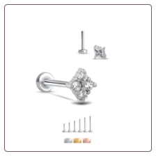 316L Surgical Steel Labret Style Nose Ring Stud Monroe Labret Threadless Push Pin 4 Stone Cluster