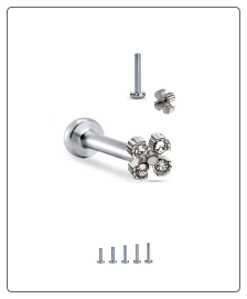 316L Surgical Steel Labret Style Nose Monroe Stud Ring Screw Post 4 Stone