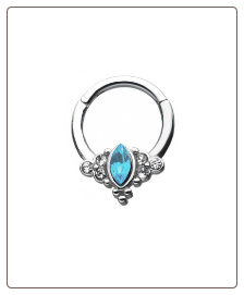 316L Surgical Steel Hinged Septum Clicker Blue Marquise 5/16" 16G