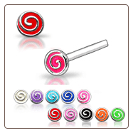 925 Sterling Silver Nose Studs Pins Straight or L Bend 2mm Colored Swirl